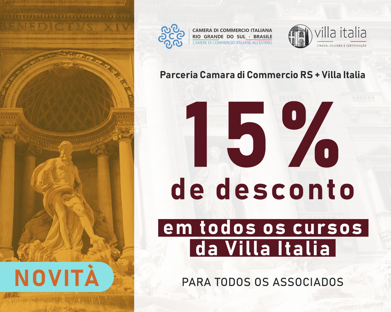 Desconto especial para associados da Câmara de Comércio Italiana do RS